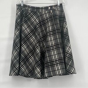 BYBLA plaid black ivory a line heavyweight skirt